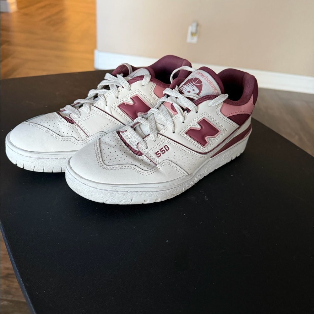 New Balance Kids' White and Burgundy Sneakers